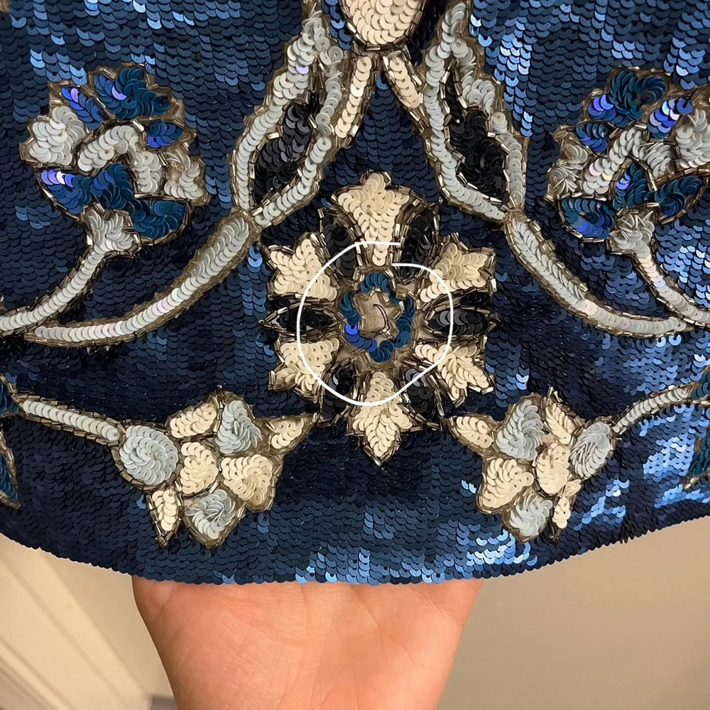 Needle & Thread Blue Floral Sequin Sleeveless Mini Dress Size US 2 - Picture 7 of 10